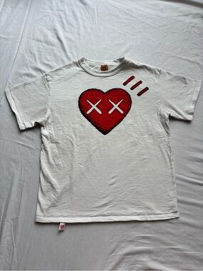 Human made White Graphic Tee with Red Heart Motif